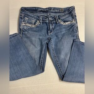 Grace Blue Boot-Cut Jeans with Embroidered Pocket Detail